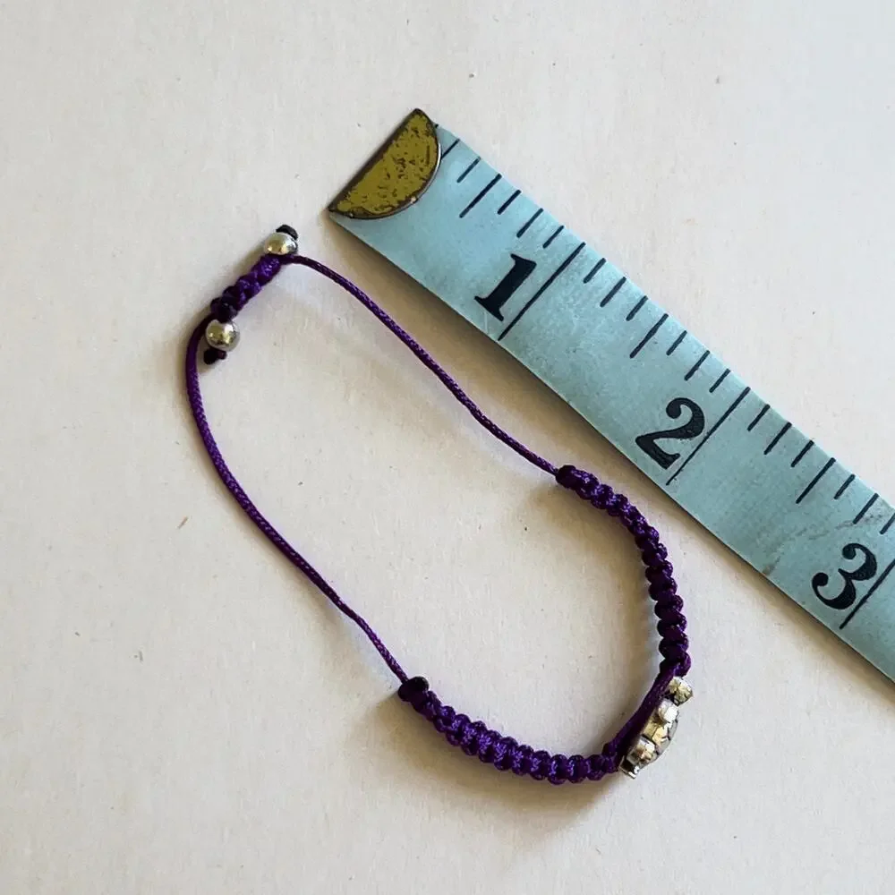 Turtle Purple Adjustable Bracelet Silver Tone Charm Children's Size Handmade